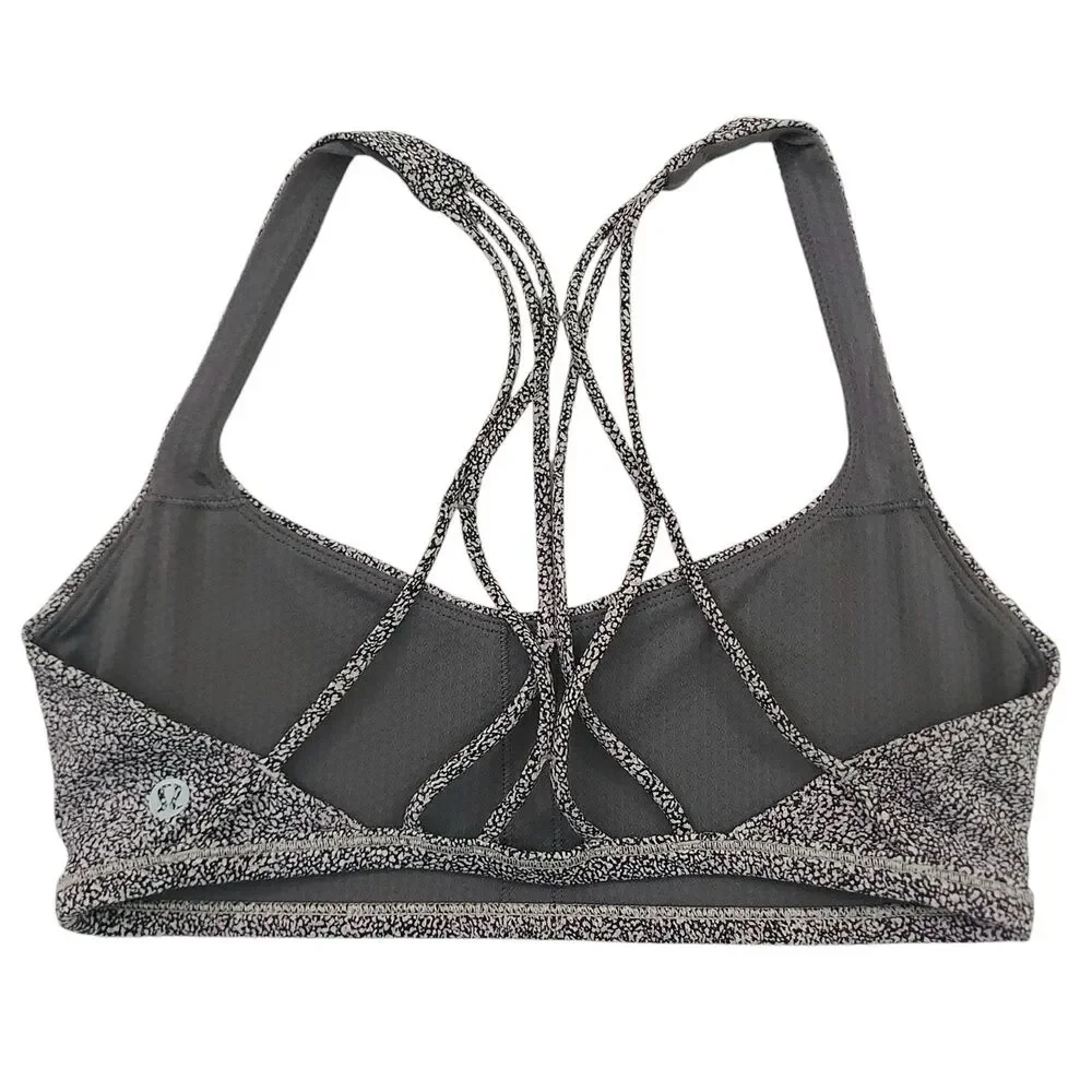 Lululemon Sports Bra Womens 6 Gray Chakra Print Strappy Free To Be Serena Gym